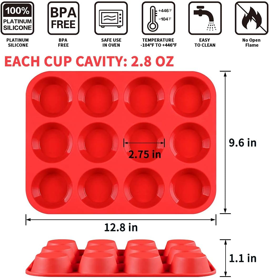 Skiennix Silicone Muffin Pan - Nonstick Cupcake Tray with Metal Reinforced Frame | BPA-Free Regular Size