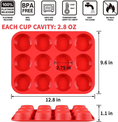 Skiennix Silicone Muffin Pan - Nonstick Cupcake Tray with Metal Reinforced Frame | BPA-Free Regular Size