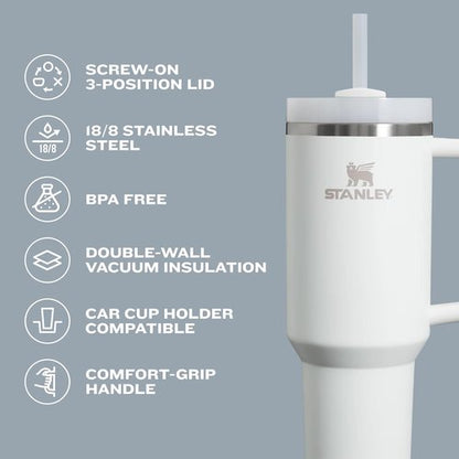 STANLEY Quencher H2.0 Tumbler with Handle and Straw 40 oz | Flowstate 3-Position Lid | Cup Holder Compatible for Travel | Insulated Stainless Steel Cup | BPA-Free | Exclusive Blue Cactus