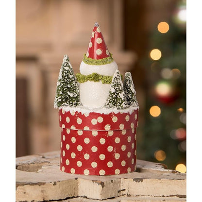 Bethany Lowe Joy Snowman on Box 7.75" – Hand-Painted Holiday Figurine