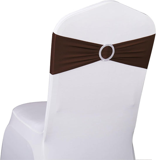 Skiennix Spandex Chair Sashes - Pack of 50 Dark Brown Wedding & Party Decorations