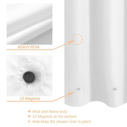 Mrs Awesome White Clawfoot Tub Shower Curtain or Liner with 12 Magnets - Free 36 Hooks Included, Waterproof PEVA, 180" x 70", White