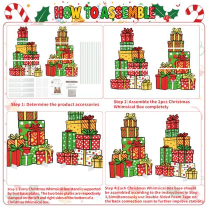 Christmas Whimsical Box Cardboard Cutout Pair - 2pcs Holiday Decor
