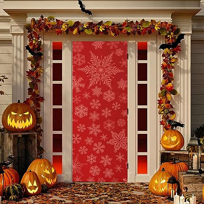 Christmas Red Snowflake Door Cover - Washable High Elastic Fabric, 40x102 Inch - Festive Home Decor