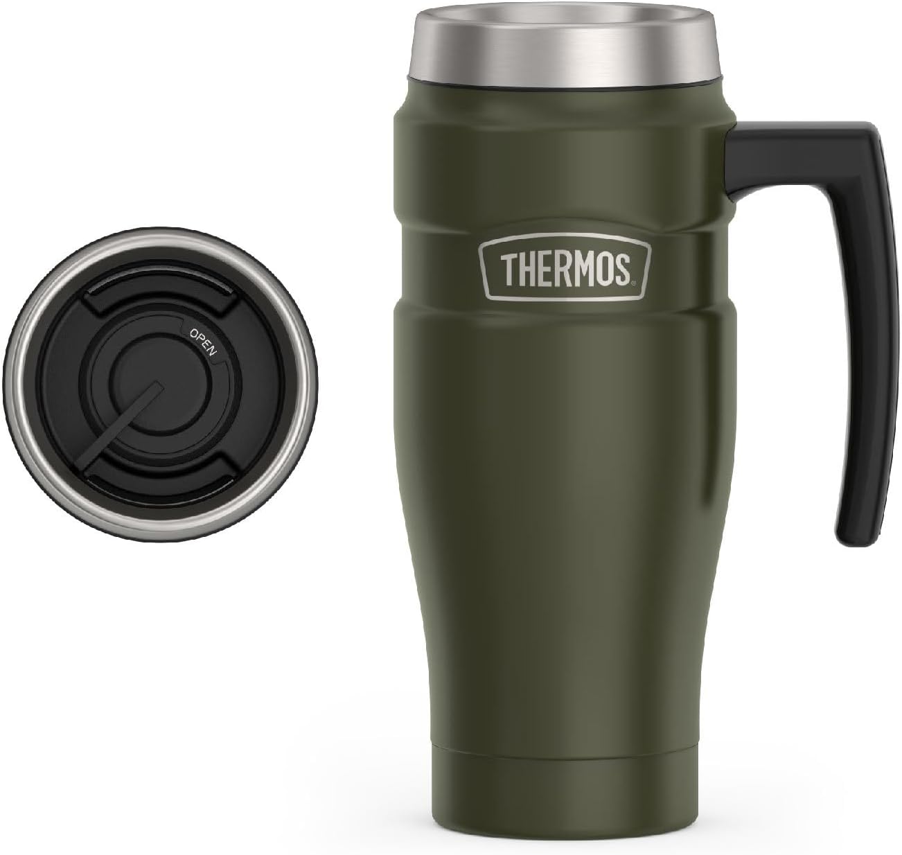 THERMOS Stainless King Travel Mug - 16oz Army Green | Vacuum-Insulated, Leak-Proof & Sweat-Proof Coffee Tumbler