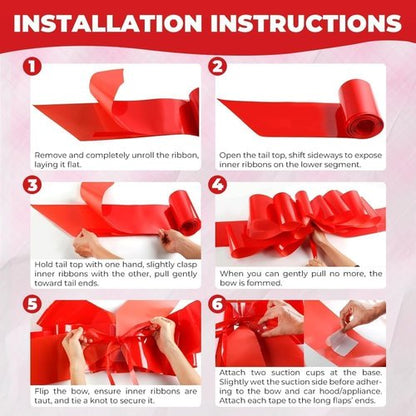 Big Car Bow - 30 Inch Giant Gift Bow for Birthdays, Christmas, Weddings | Large Red Car Decoration