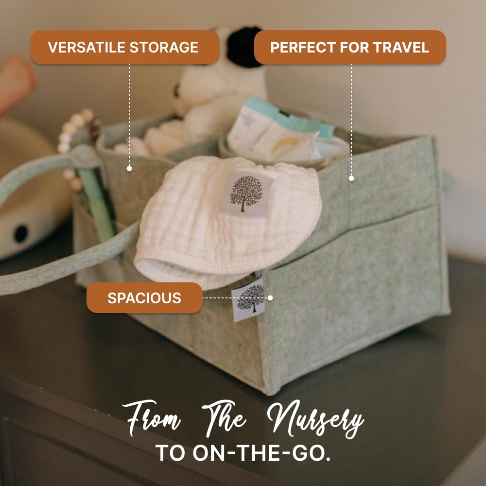 Parker Baby Diaper Caddy - Versatile Nursery Storage Bin & Car Organizer for Diapers - Sage Green