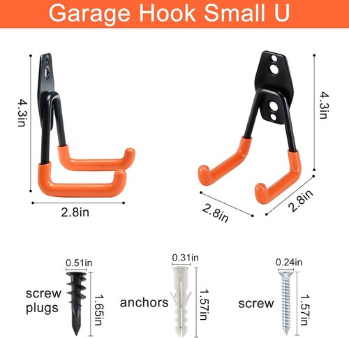 Aoben Heavy Duty Steel Garage Storage Hooks - Utility Tool Hangers for Organizing Ladders & Tools | 4 Pack