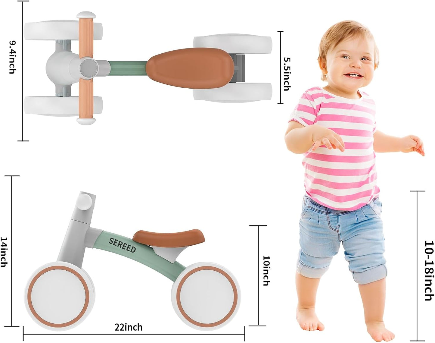 SEREED Baby Balance Bike - Safe 4-Wheel Design for 1 Year Olds | Perfect First Birthday Gift for Toddlers