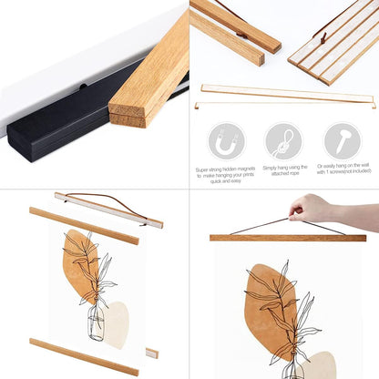 Ywlake Magnetic Poster Hanger - Teak Wood Frame for 18x24 & 18x12 Prints | Easy Wall Display Kit