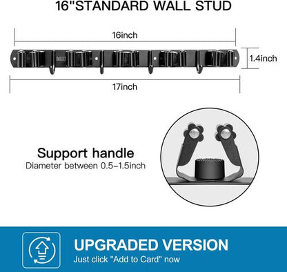 IMILLET Wall Mounted Broom and Mop Holder - Heavy Duty Stainless Steel Organizer with 5 Racks & 4 Hooks