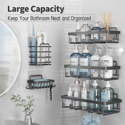 Liuoud Shower Caddy Organizer - Rustproof Stainless Steel Wall Storage Basket | Large Capacity, Dark Grey