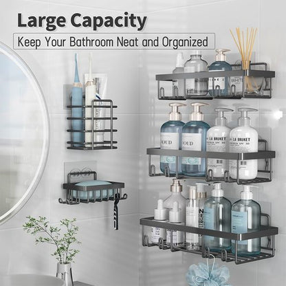 Liuoud Shower Caddy Organizer - Rustproof Stainless Steel Wall Storage Basket | Large Capacity, Dark Grey