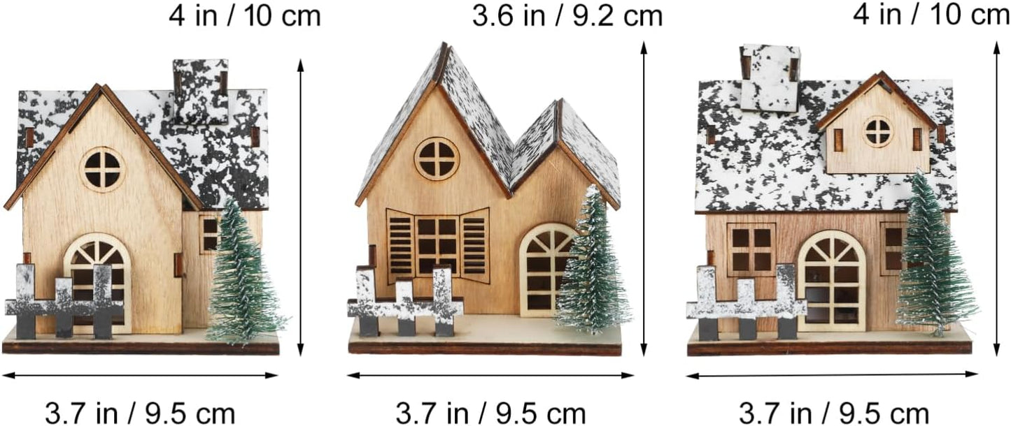 Toyvian Christmas Village Houses Decor - Set of 3 Glowing Wooden Houses with Lights | Holiday Table Centerpieces