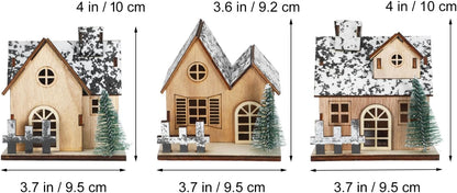 Toyvian Christmas Village Houses Decor - Set of 3 Glowing Wooden Houses with Lights | Holiday Table Centerpieces
