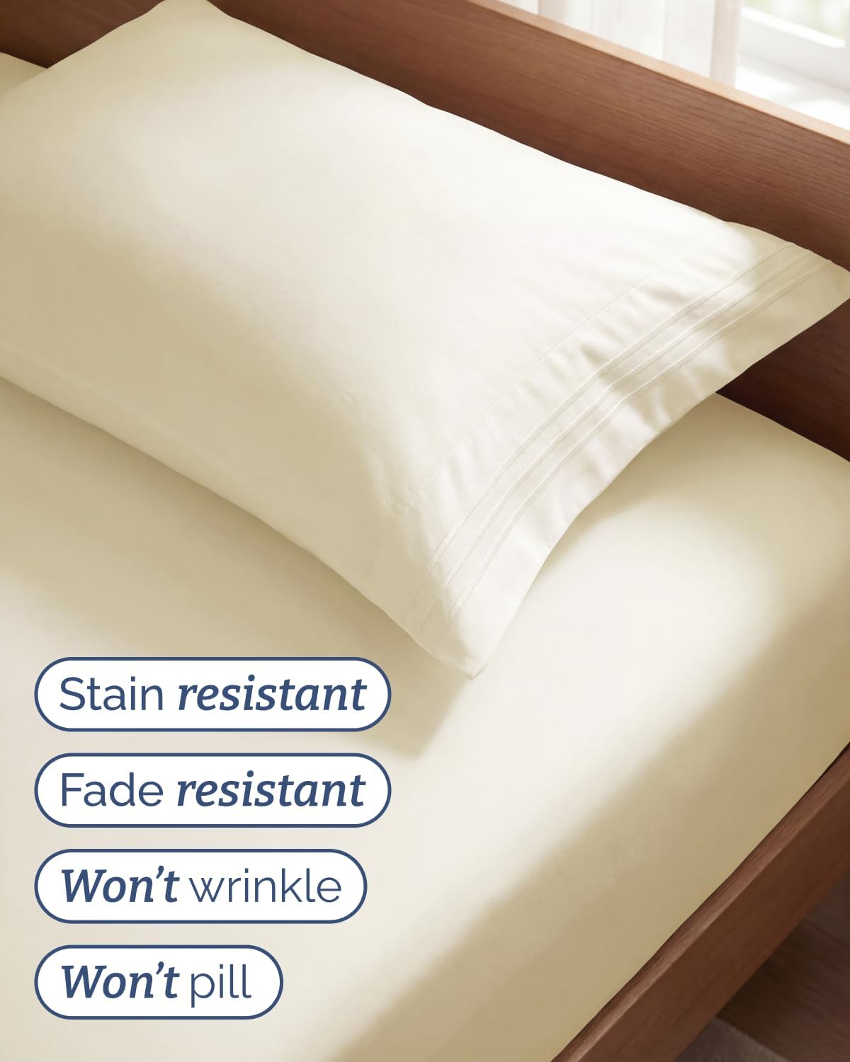 Comfy Twin Size 3-Piece Sheet Set by [Brand Name] - Breathable Cooling Bed Sheets | Ultra-Soft, Deep Pockets, Wrinkle-Free - Oeko-Tex Certified, Off White