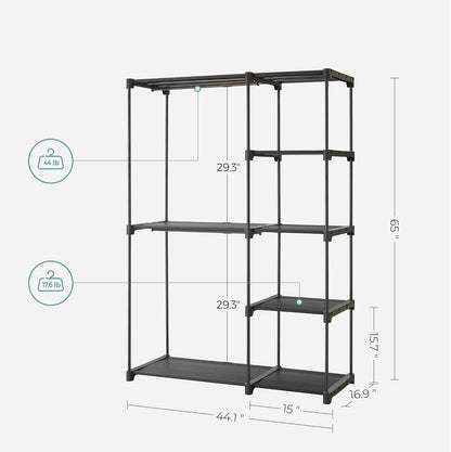 SONGMICS Portable Closet - Freestanding Clothes Rack with Shelves & Hanging Rods | Black, 44.1 x 16.9 x 65 Inches