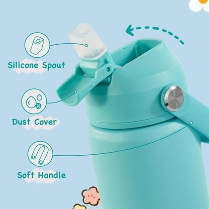 Kerilyn Kids Water Bottle - 12oz Stainless Steel Insulated Cup with Straws | Leak-Proof, BPA Free, Green