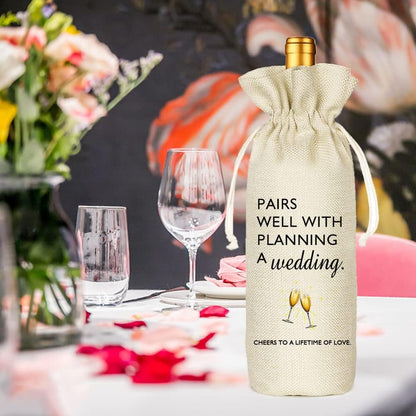 Socive Engagement Gifts for Couples, Wedding Gift Wine Bags, Engagement Gift, Bridal Shower Gift, Wedding Planning Gift, Burlap Reusable Wine Bag