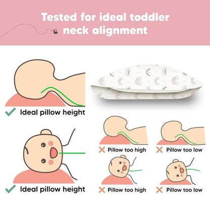 Jolly Rainbow Toddler Pillow - Soft & Breathable Organic Cotton Travel Pillowcase | 13x18 Inches for Ages 2-5