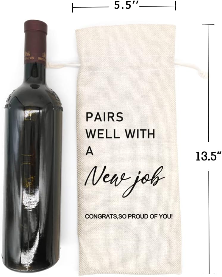 Socive Pairs Well with New Job Wine Bag, Burlap Wine Bottle Bag for New Job, Gift for Her Him, Congrats on the Coworker, Boss, Friends, Colleague