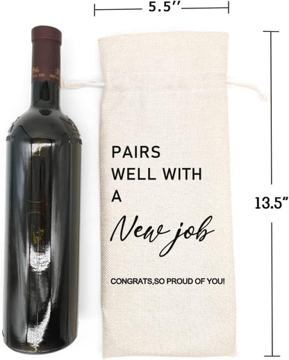 Socive Pairs Well with New Job Wine Bag, Burlap Wine Bottle Bag for New Job, Gift for Her Him, Congrats on the Coworker, Boss, Friends, Colleague