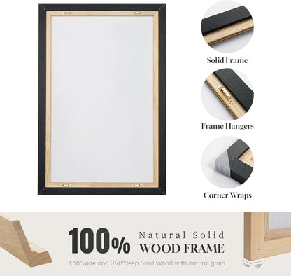 Skiennix Framed Black and White Abstract Wall Art - Large Set of 2 Minimalist Canvas Prints 24x36 In