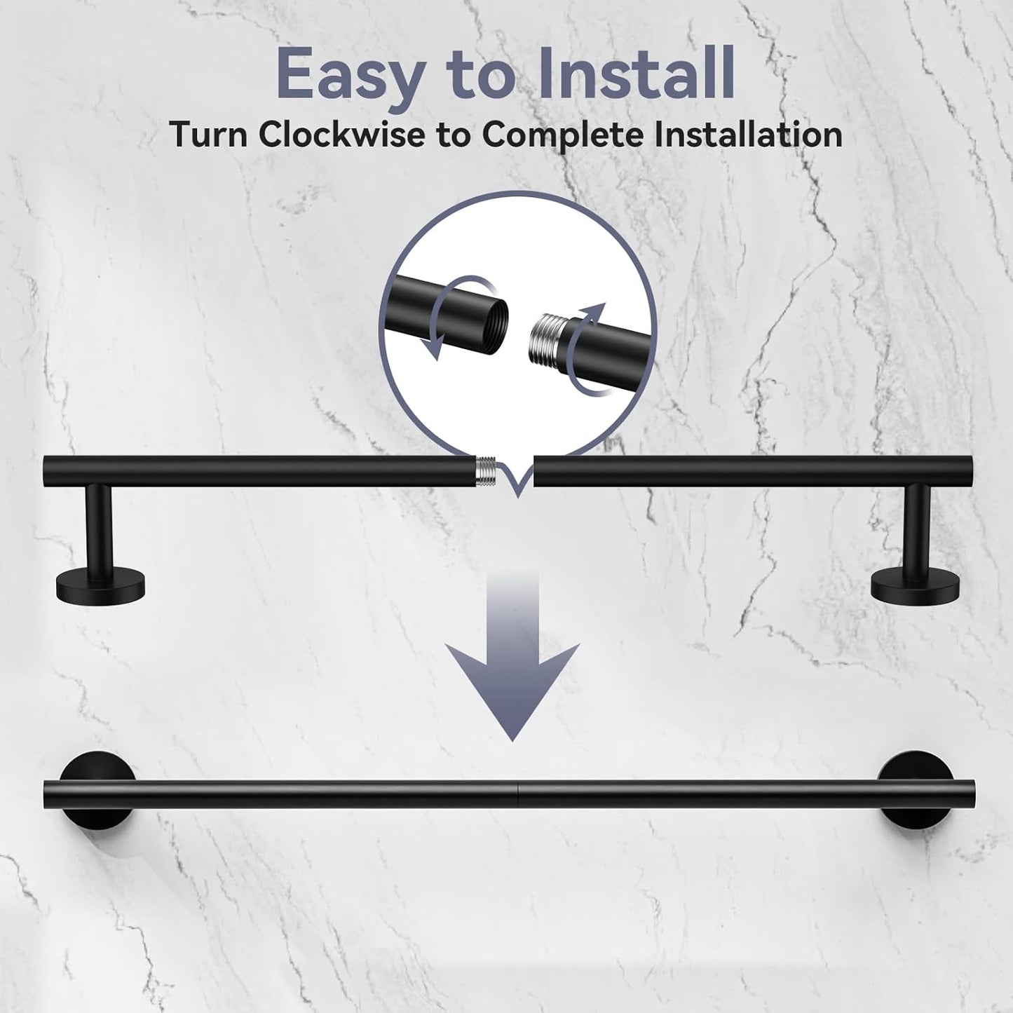 Skiennix Matte Black Towel Bar - 24 Inch Wall-Mounted Towel Rack | Durable SUS304 Stainless Steel