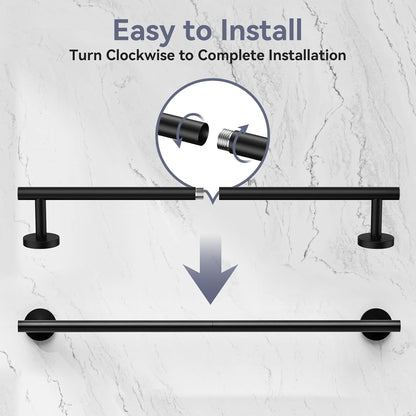 Skiennix Matte Black Towel Bar - 24 Inch Wall-Mounted Towel Rack | Durable SUS304 Stainless Steel