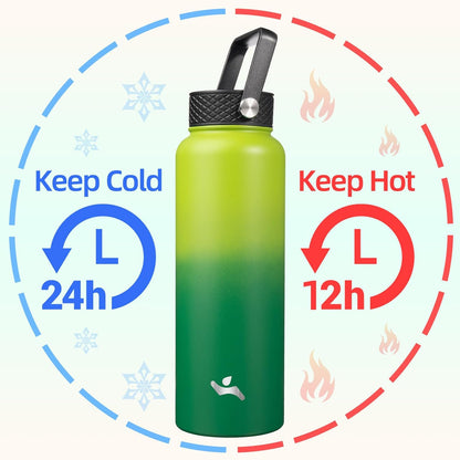 Skiennix 40oz Insulated Stainless Steel Water Bottle - 3 Lids Included | Bamboo Grove Design