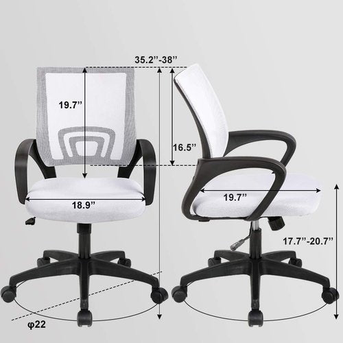 BestOffice | Ergonomic Office Chair | Mid-Back Swivel Desk Chair | Breathable Backrest & Lumbar Support | Adjustable Height | Sponge Seat | Rolling Wheels | White | for Adults & Women | Pack of 2