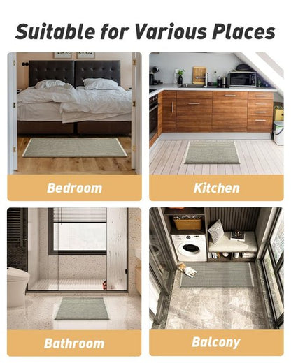 AMOAMI Upgraded Waffle Runner Rug Super Absorbent Non Slip Bath Mats for Bathroom Machine Washable Bathroom Runner Rug with Tassels, Ideal for Hallway Bedroom Laundry Room, 2' x 5', Green & Cream