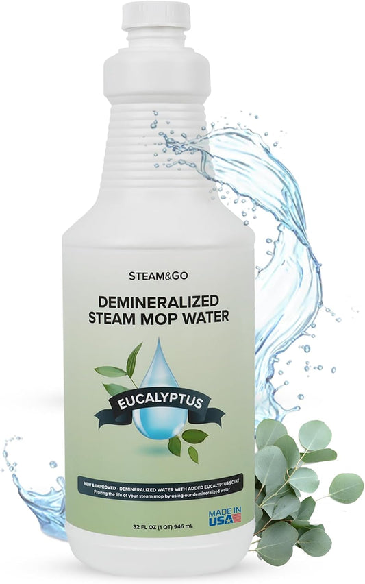 Steam & Go Demineralized Water - Ready-to-Use Eucalyptus Mint Cleaner for Steam Mops | 32 oz