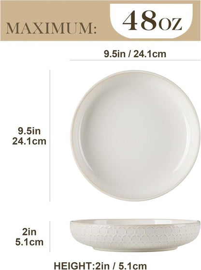 MALACASA Pasta Bowls - 48 Oz Large Ceramic Salad Bowls | Modern Relief Design, Set of 4