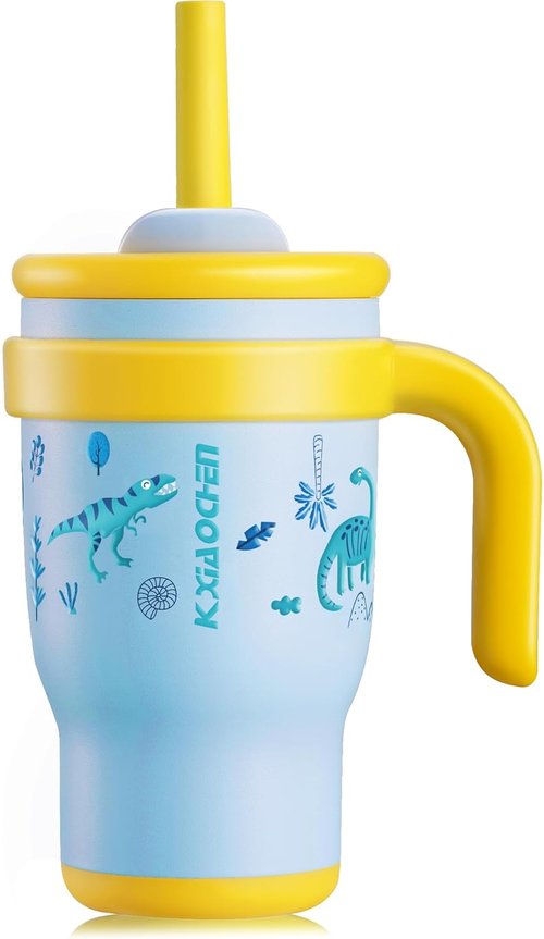 KXIAOCHEN Toddler Tumbler - Spill-Proof 14 Oz Insulated Stainless Steel | BPA-Free, Blue Dinosaur