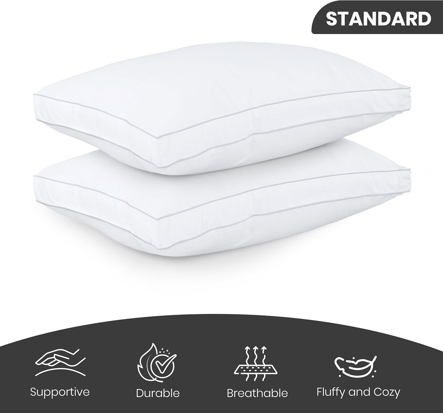 Utopia Bedding Bed Pillows - Soft & Fluffy Down Alternative | Standard Size, Set of 2, Cooling Comfort