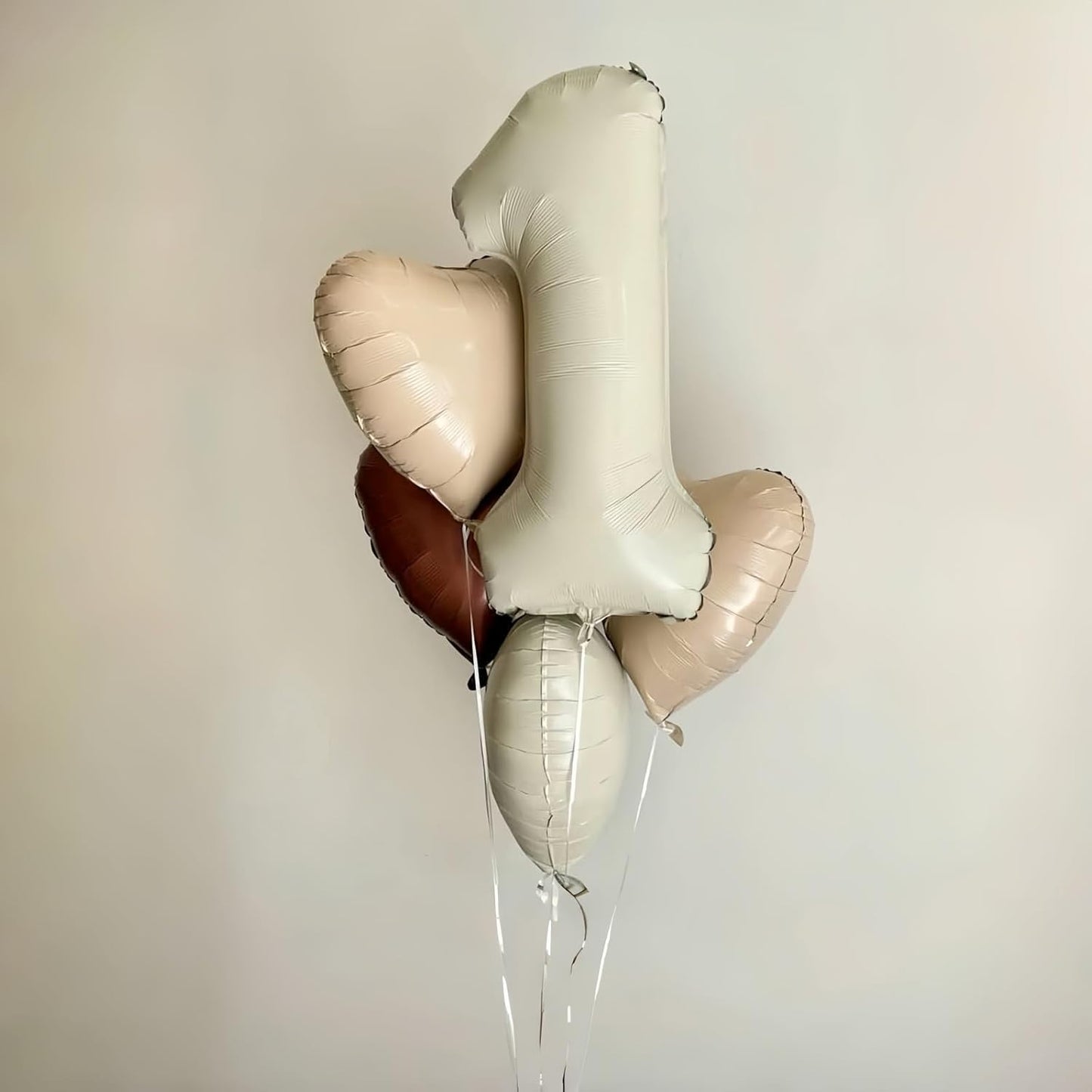 Skiennix 40-Inch Cream Heart Balloon - Beige & Tan Foil Number 1 for 1st Birthday & Baby Shower Decor