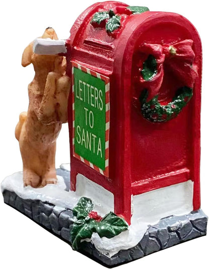 Skiennix Christmas Village Accessories - Cute Puppy Letter to Santa Mailbox Set | Resin Statues for Holiday Decor