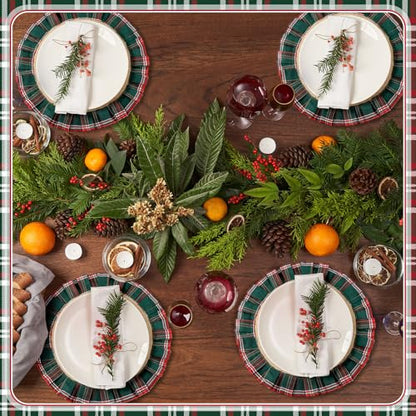 Christmas Plaid Round Placemats Set - Red Green, 12 Pack, 15.75 Inch