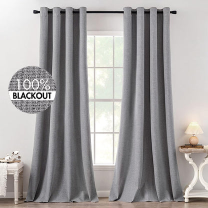 MIULEE Blackout Curtains - 100% Thermal Insulated Linen Texture - Grey Room Darkening Drapes | 52x120 Inch (2 Panels)