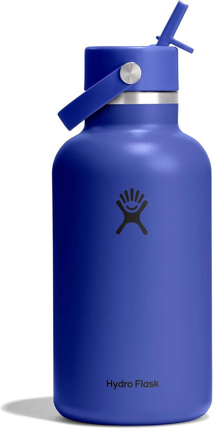 Hydro Flask Water Bottle - Insulated Stainless Steel - 64 Oz Capri Blue with Wide Straw Lid & Leakproof Design