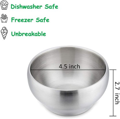 E-far Stainless Steel Bowls for Kids | 12 Ounce Double-Deck, Insulated & Shatterproof - Set of 4