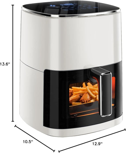 Simple Deluxe 12-in-1 Air Fryer - 6.34 Qt Digital Airfryer with Nonstick Basket & Visible Window | Beige