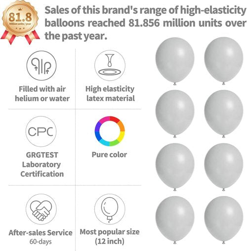 110pcs Grey Latex Balloons - 12 Inch Balloons for Birthday Parties, Baby Showers & Weddings