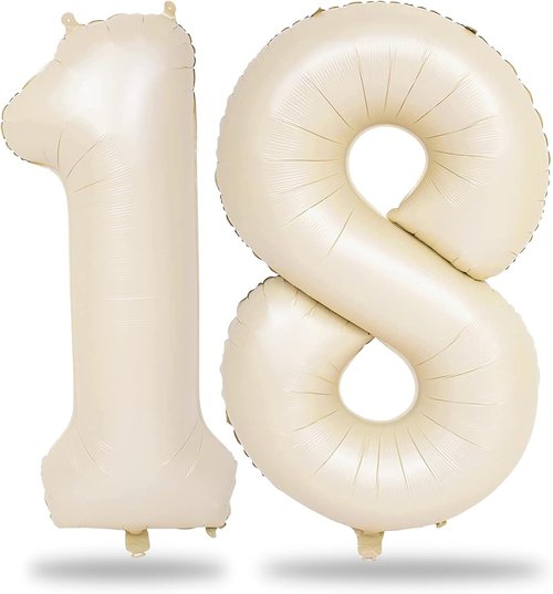 Beige 18 Birthday Balloons - 40 Inch Large Cream Foil Number 1 & 8 for Boho 18th Anniversary Celebrations