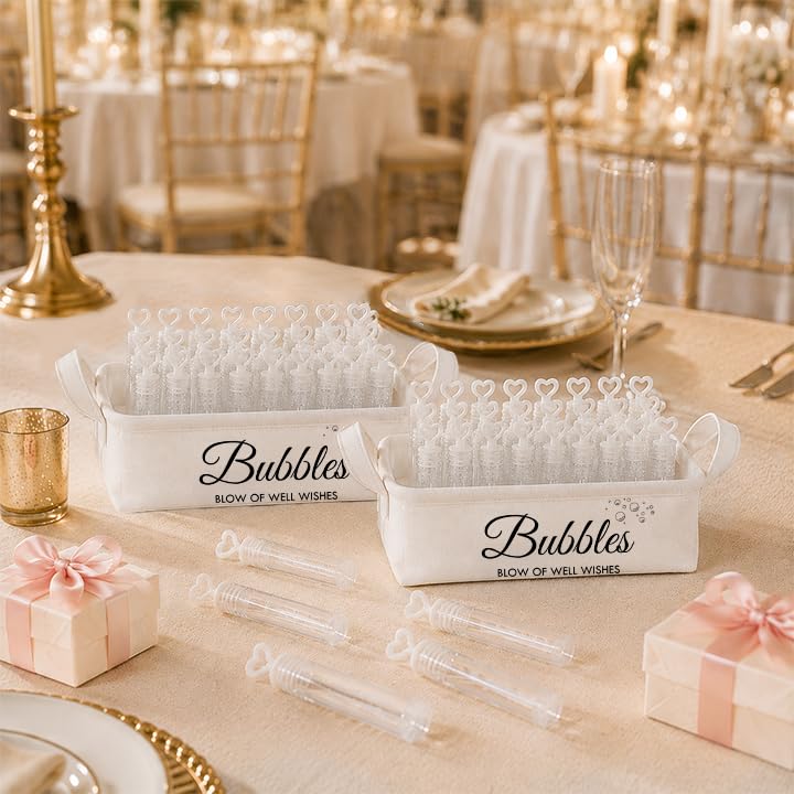 Wedding Bubbles Holder with Handles - Ivory White Storage Basket, 2 Pack - Bubble Variation