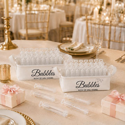 Wedding Bubbles Holder with Handles - Ivory White Storage Basket, 2 Pack - Bubble Variation