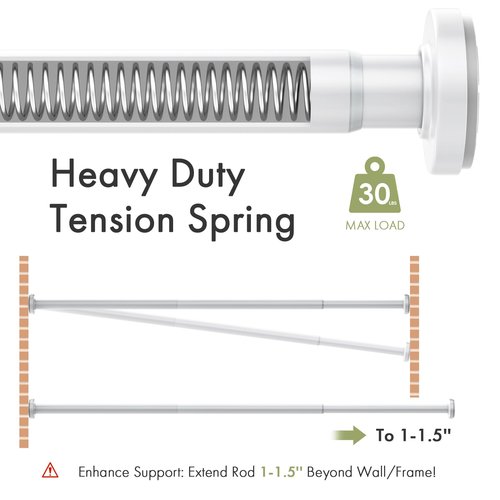 AmazerBath Spring Tension Shower Curtain Rod, 31-46.5 Inches Heavy Duty Tension Rod Rust Proof Bathroom Curtain Rod, Adjustable No Drill Easy Segmented Installation, White