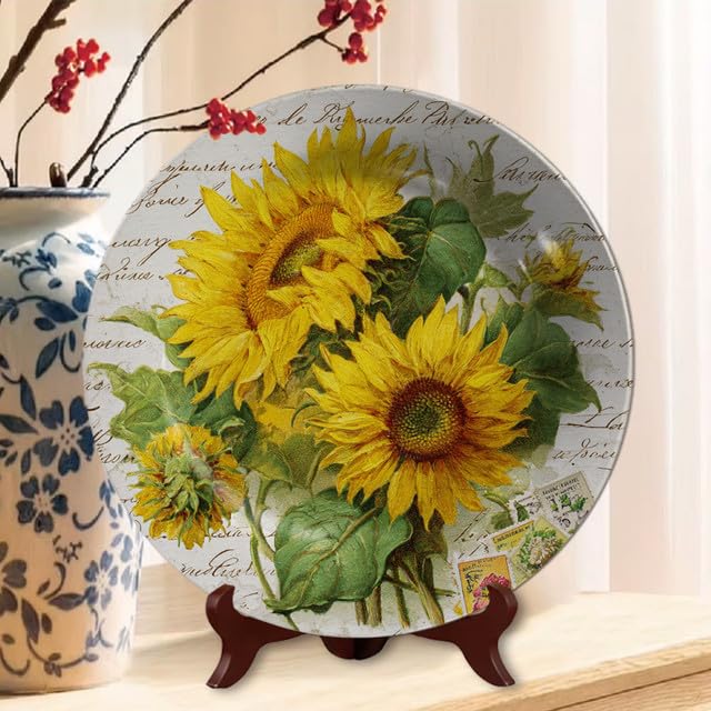 W3 10.6 Inch Sunflower Melamine Decorative Plate Wall Hanging Farmhouse Home Kitchen
