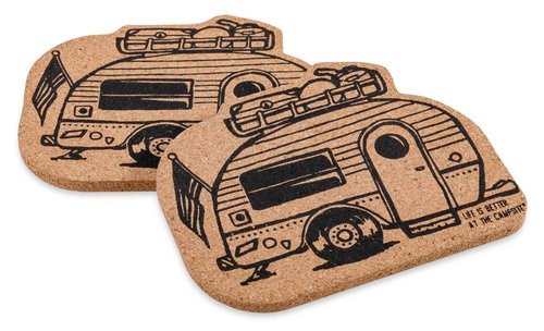 Camco Life is Better at The Campsite Coasters | Features Unique Camping/RV Themed Design & Crafted of Cork | 2-Pack (53384)